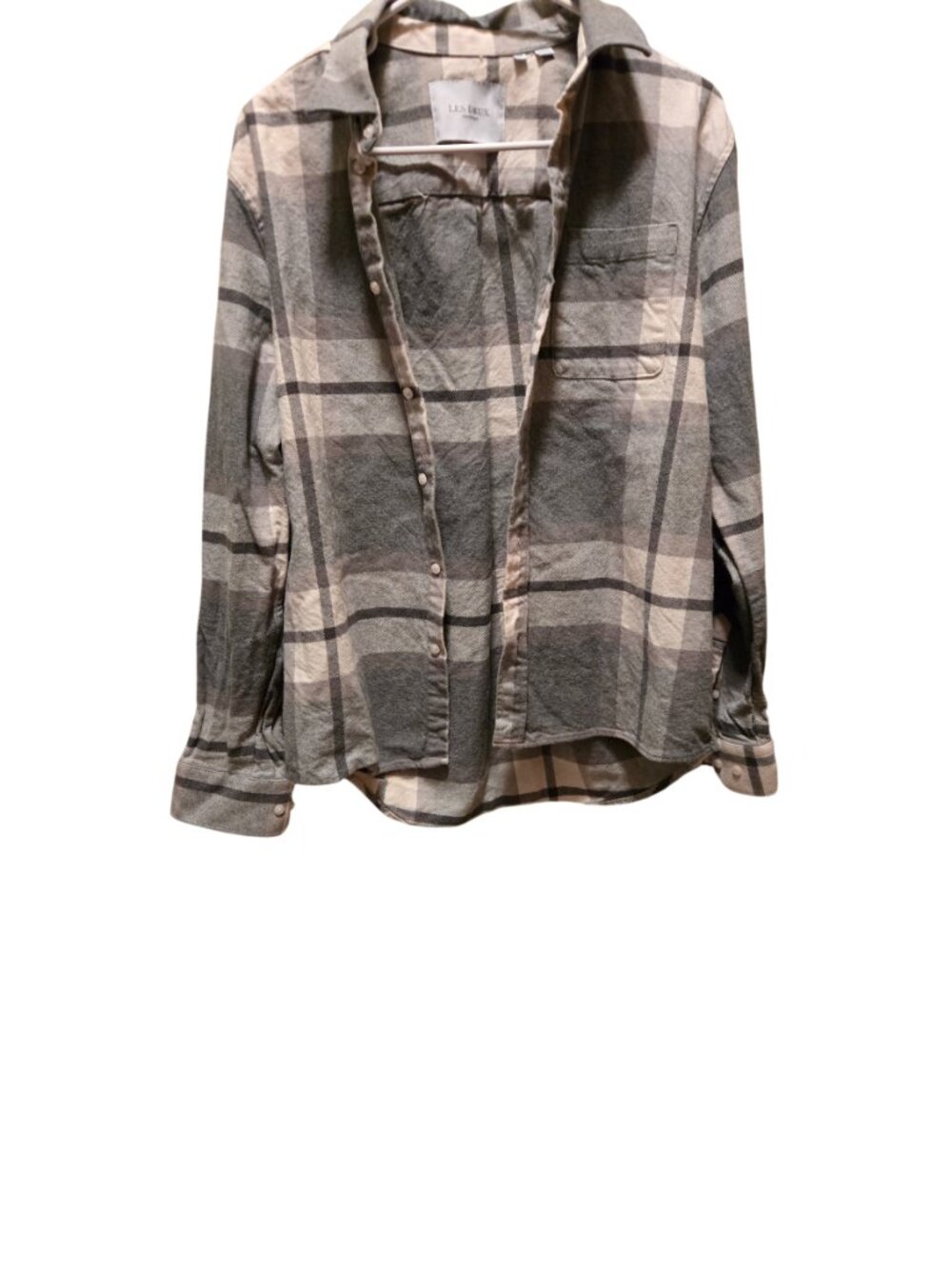 Les Deux Jeremy Checked Flannel Button Down Shirt Gray Melange